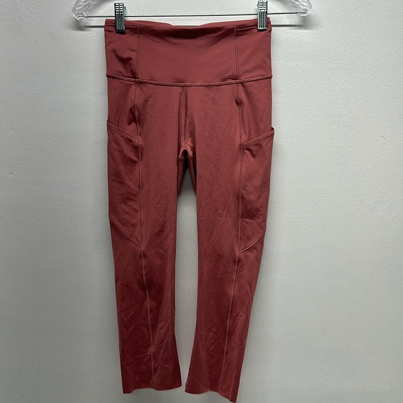 Lululemon Fast and Free High Rise Cropped Leggings Pockets Cherry Tint Pink 4 - Picture 1 of 10